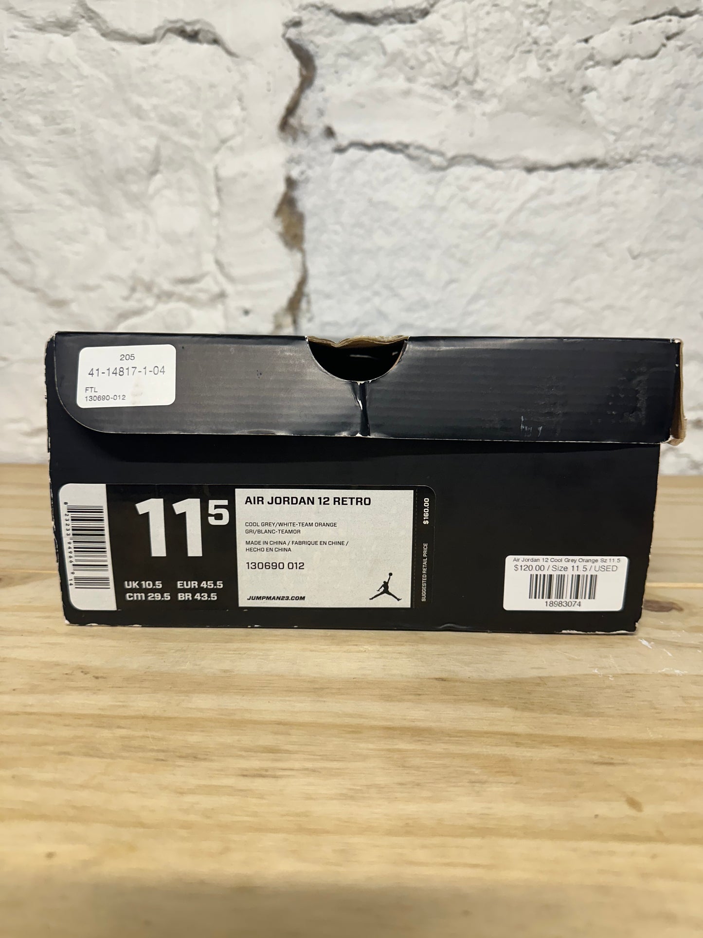 Air Jordan 12 Cool Grey Orange Sz 11.5