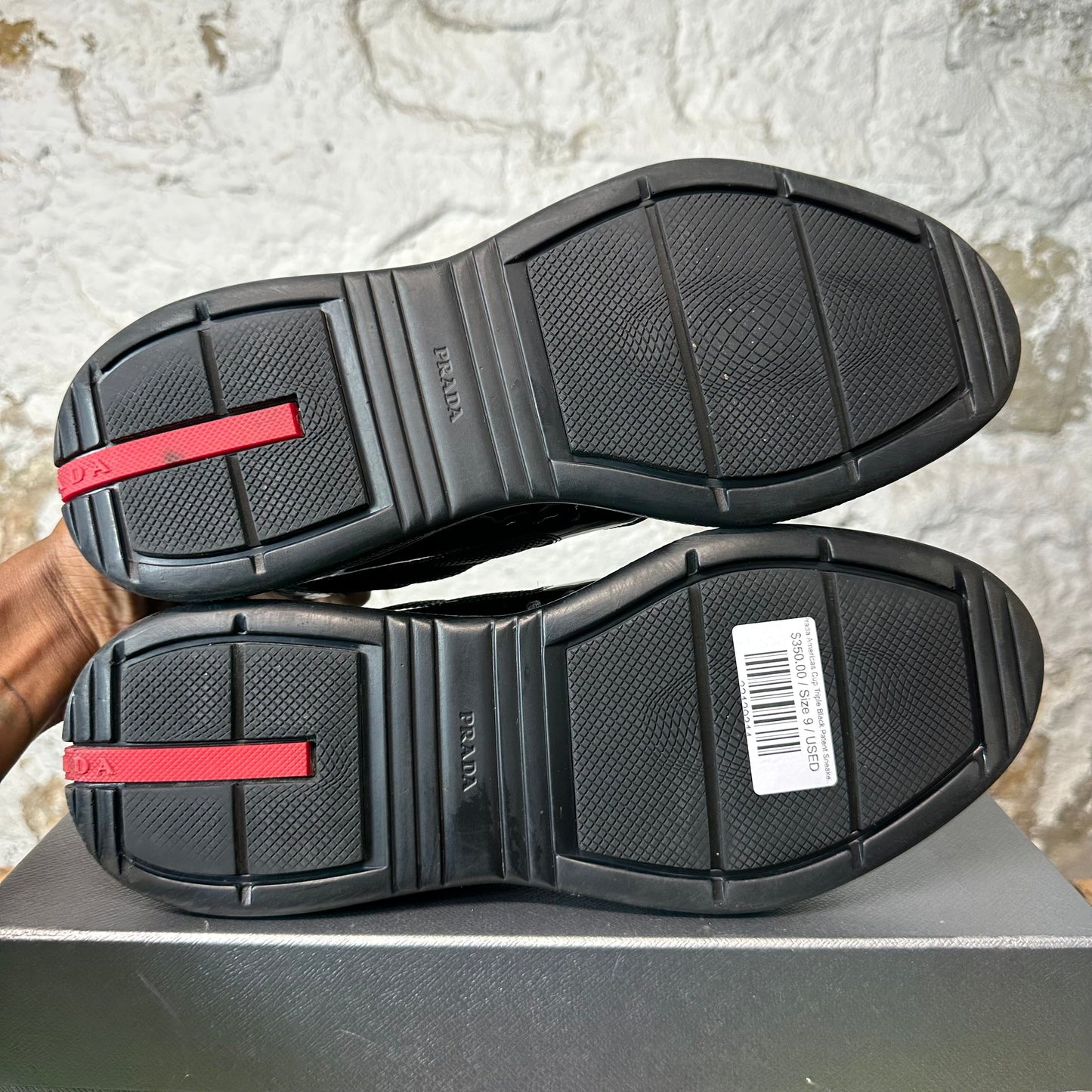 Prada Americas Cup Triple Black Patent Sneaker Sz 9