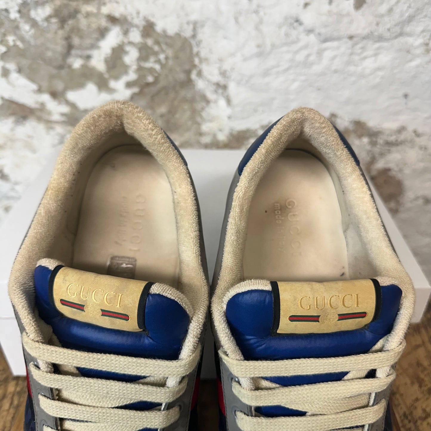 Gucci Screener Navy Grey White Sneaker Sz 11.5