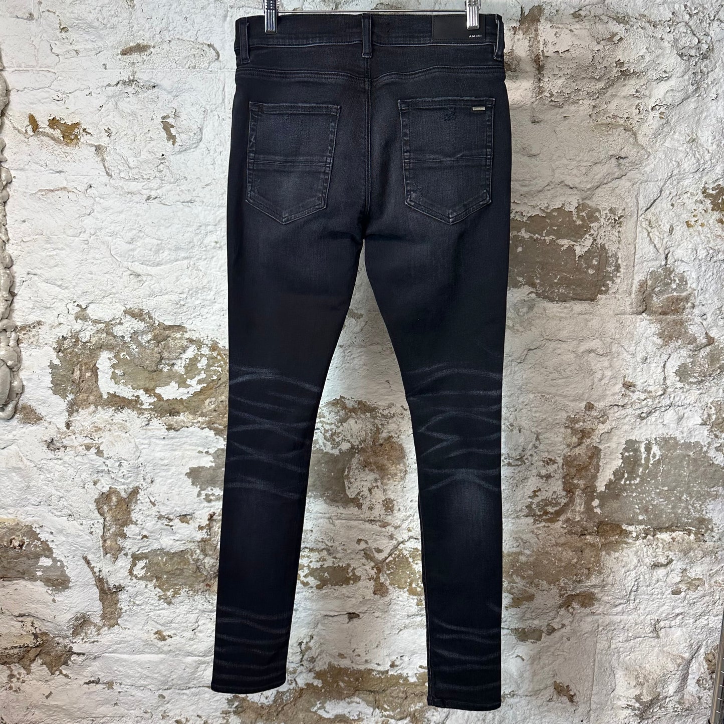 Amiri Distressed Side Spell Black Denim Jeans Sz 31