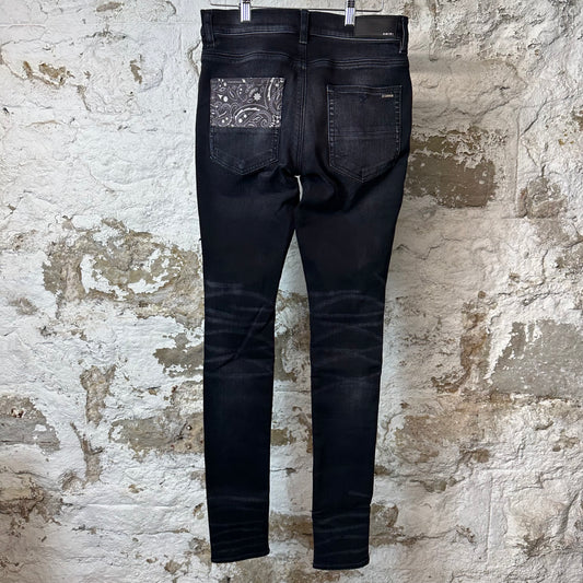Amiri MX1 Grey Paisley Patches Black Denim Jeans Sz 30