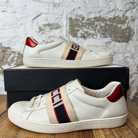 Gucci Red Tab Strap White Ace Sneaker Sz 11.5