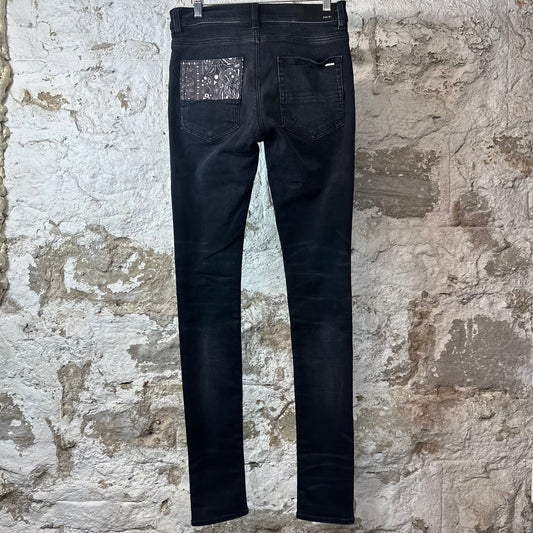 Amiri MX1 Grey Art Patch Black Denim Jeans Sz 29