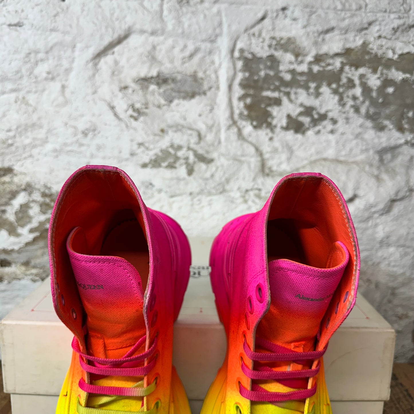 Alexander Mcqueen Pink Yellow Orange Tread Boot High Sz 7 (40)
