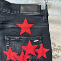 Amiri Red Suede Star Chemist Black Denim Jeans Sz 32