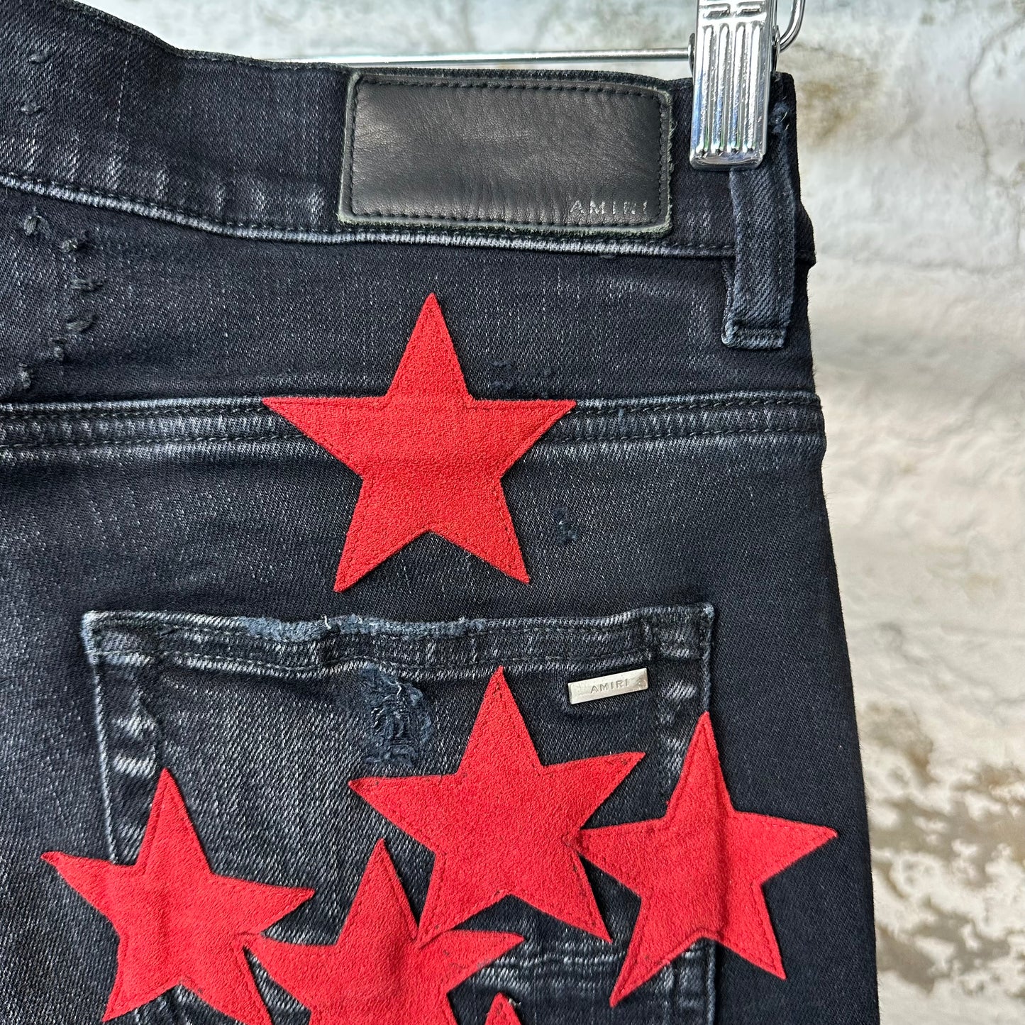 Amiri Red Suede Star Chemist Black Denim Jeans Sz 32