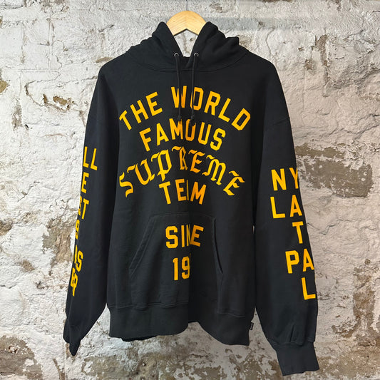 Supreme Yellow World Famous Hoodie Black Sz L