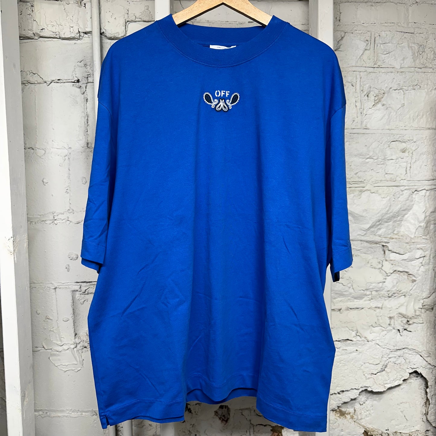 Off-White Blue Paisley Logo T-Shirt Sz XL