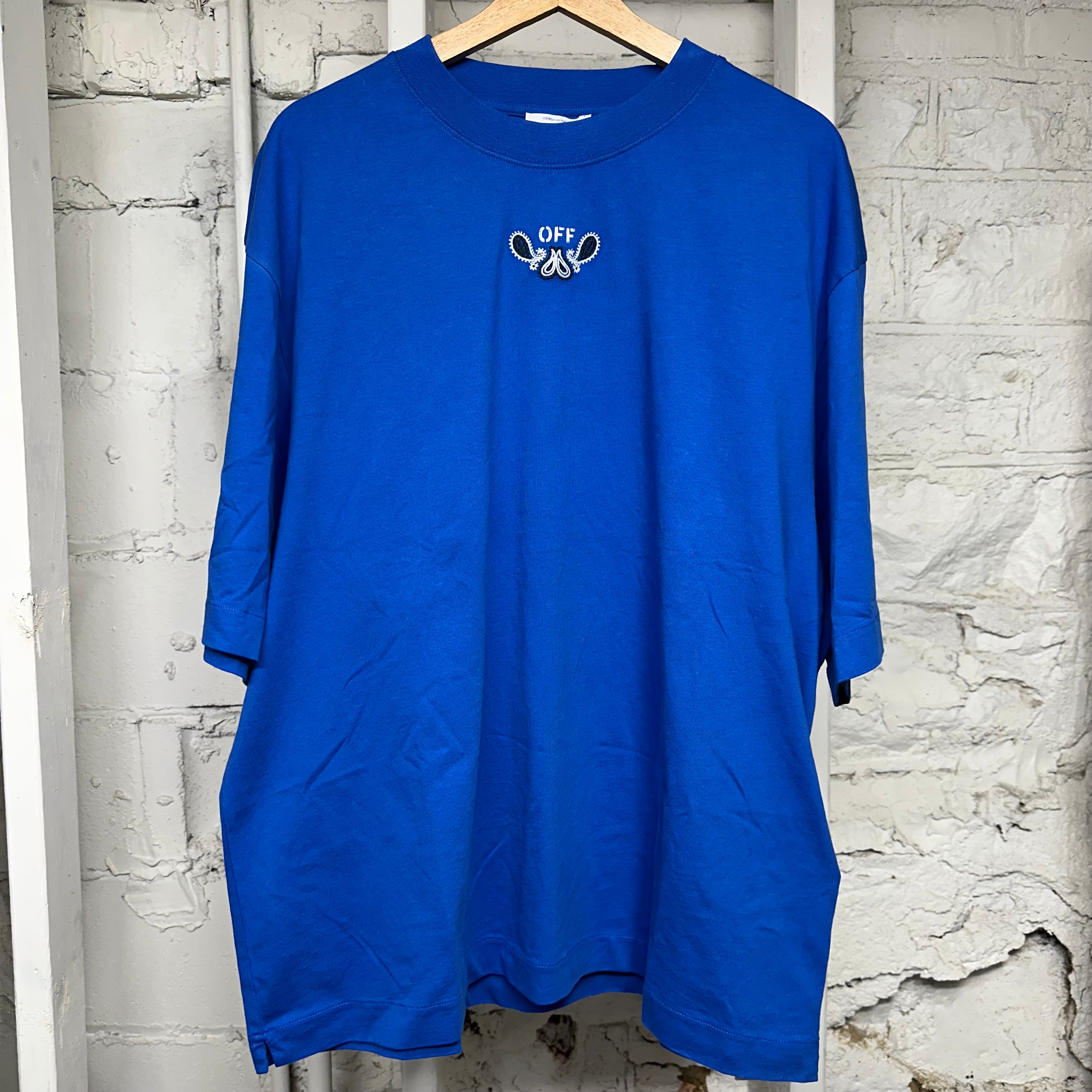 Off-White Blue Paisley Logo T-Shirt Sz XL