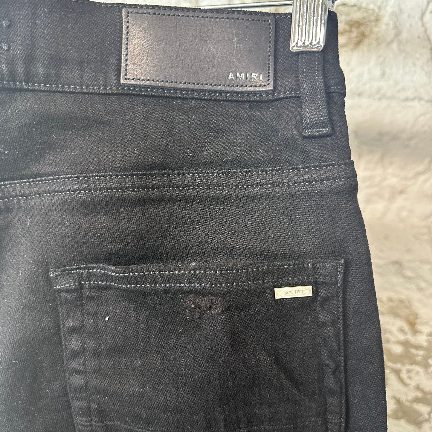 Amiri Knee Hole Plain Black Denim Jeans