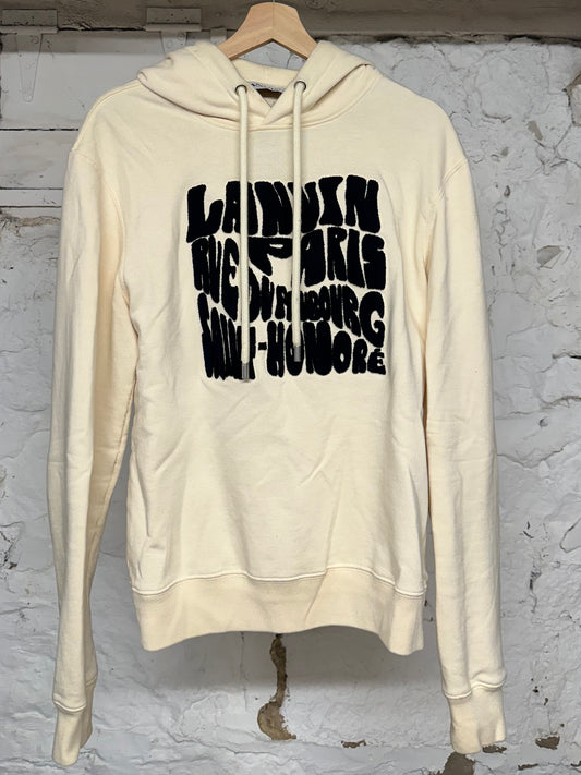 Lanvin Felt Spellout Cream Hoodie Sz S