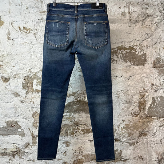 Amiri MX1 Orange Suede Dark Blue Denim Jeans Sz 32