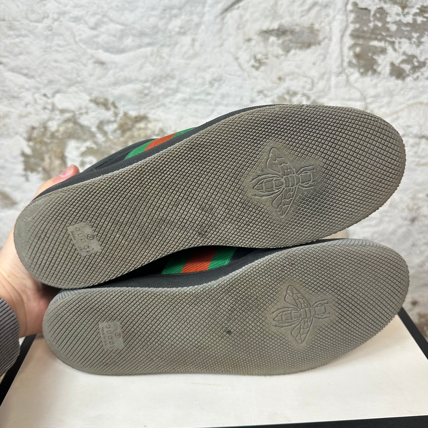 Gucci Red Green Stripe Black Screener Sneaker Sz 8.5