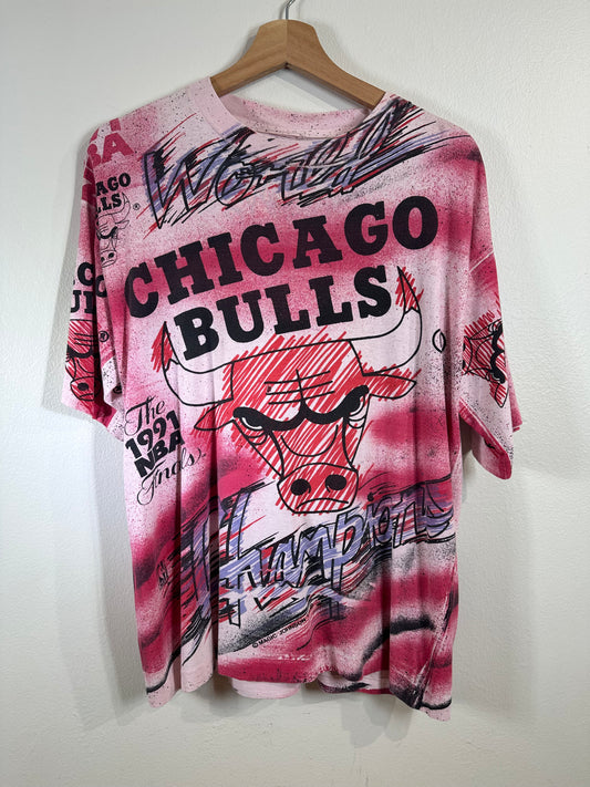 Chicago Bulls All Over Print 1991 NBA Finals T-Shirt Sz XL