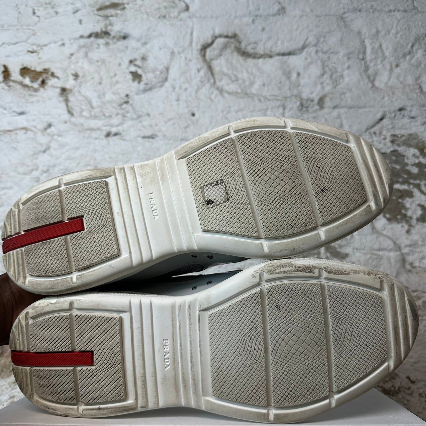 Prada Americas Cup Grey Patent White Sneaker Sz 13