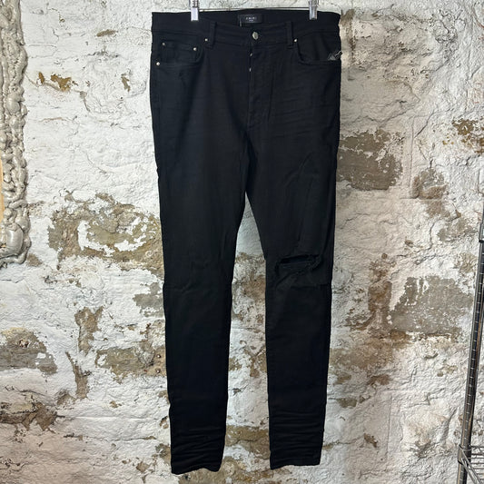 Amiri Knee Hole Plain Black Denim Jeans Sz 36