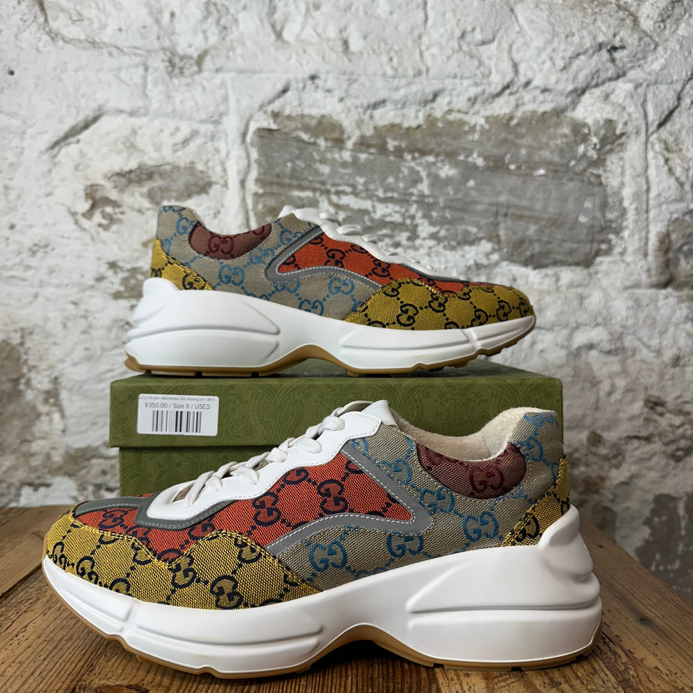 Gucci Rhyton Multicolor GG Monogram White Sneaker Sz 8
