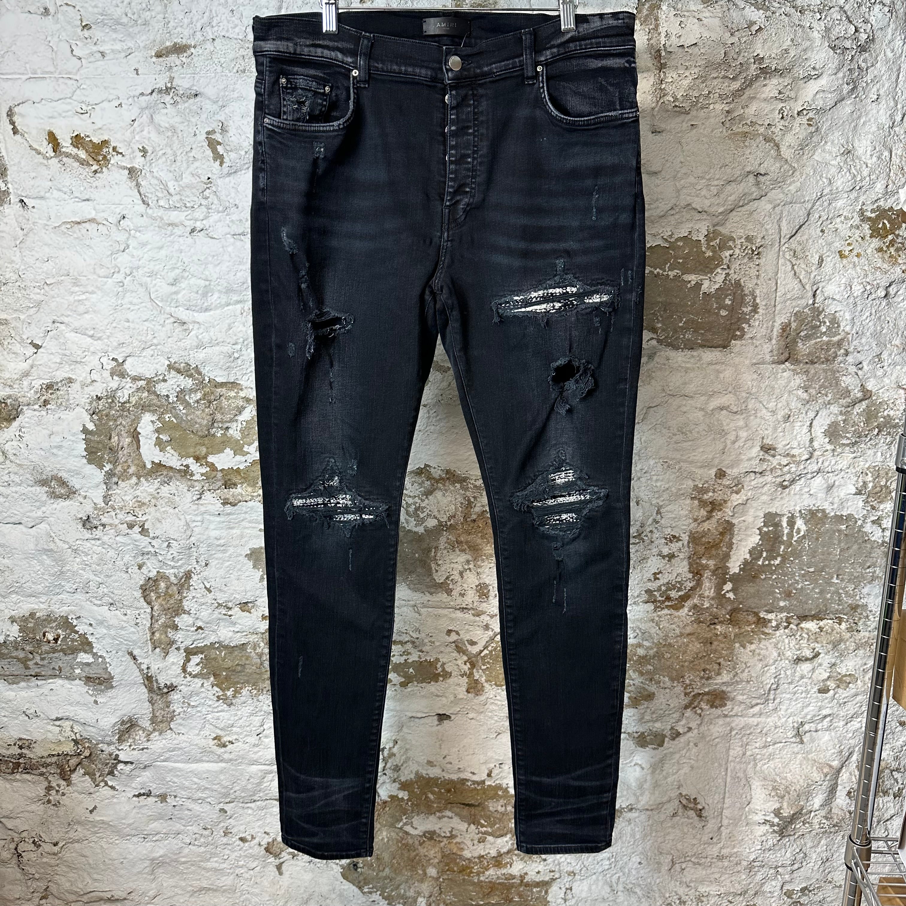 Amiri MX1 Black White Woven Black Denim Jeans Sz 38
