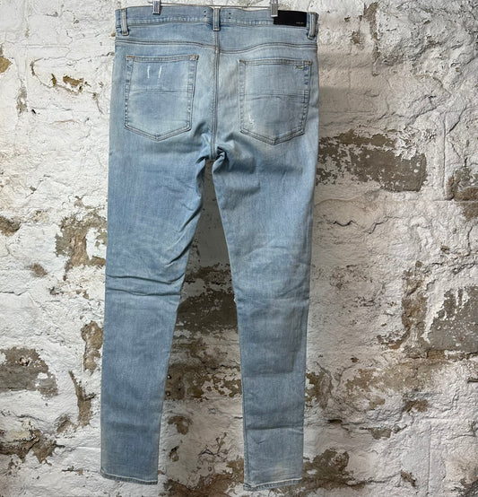 Amiri MX1 Yellow Suede Blue Denim Jeans Sz 36