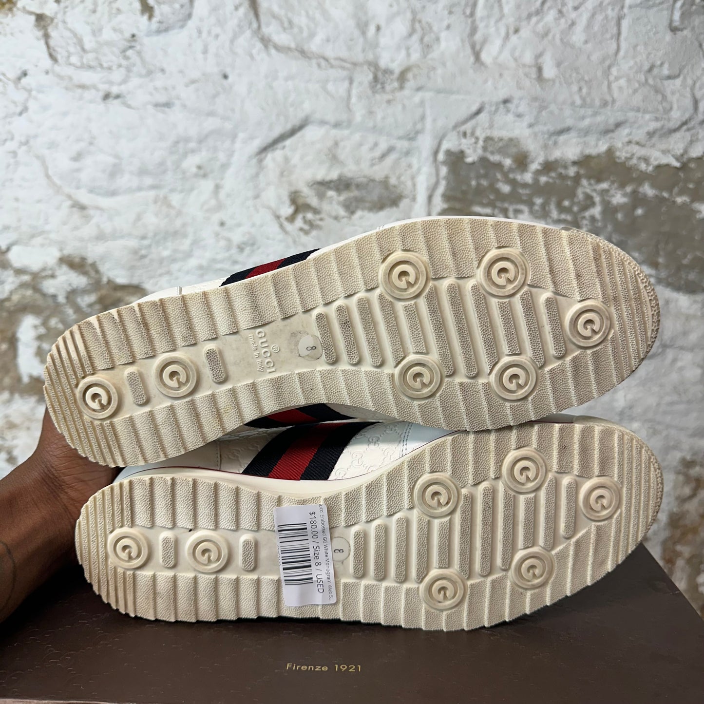 Gucci Embossed GG White Monogram Web Sneaker Sz 8