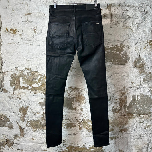 Amiri MX1 Black Leather Black Waxed Denim Jeans Sz 29