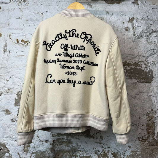 Off White Patch Embelished Varsity Jacket Cream Sz M (48)