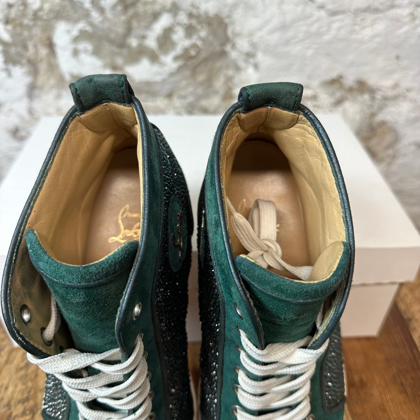 Christian Louboutin Green Sparkle High Sneaker Sz 7 (40) No Box