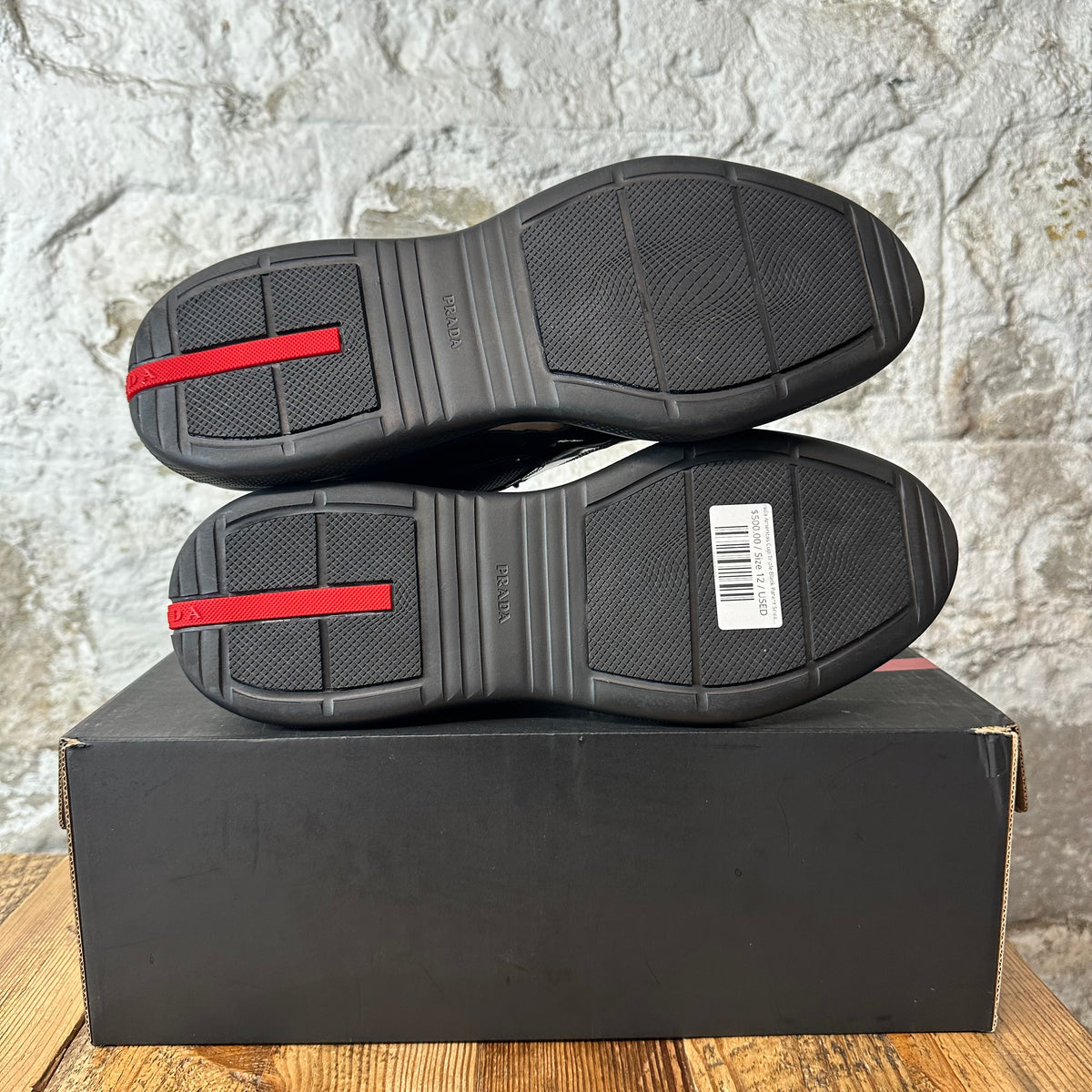 Prada Americas Cup Triple Black Patent Sneaker Sz 12