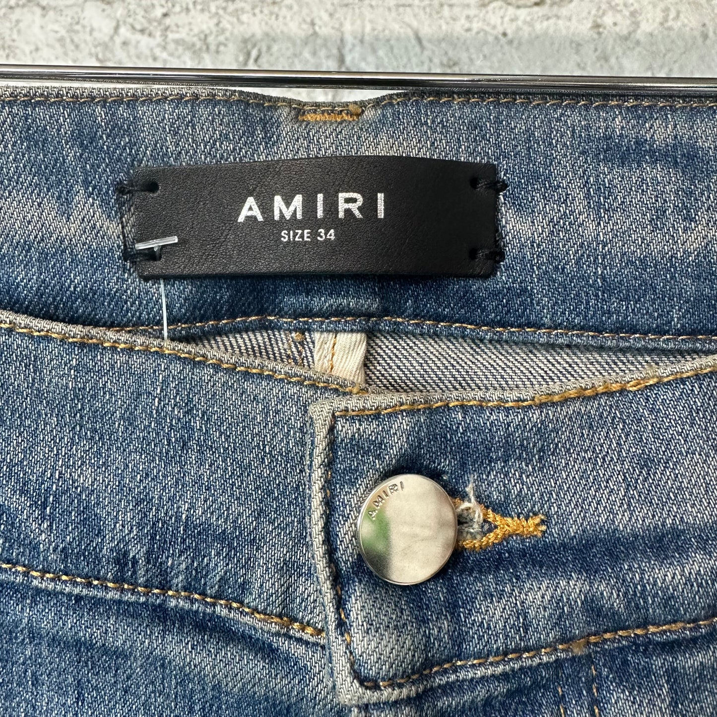 Amiri Green Camo Bones Blue Denim Jeans Sz 34