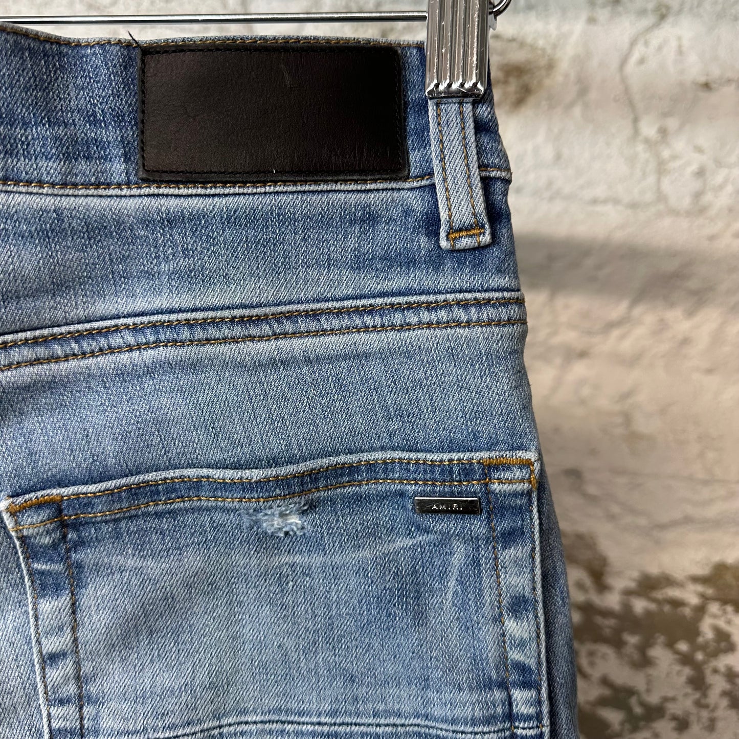 Amiri MX1 Camo Patch Blue Denim Jeans Sz 30