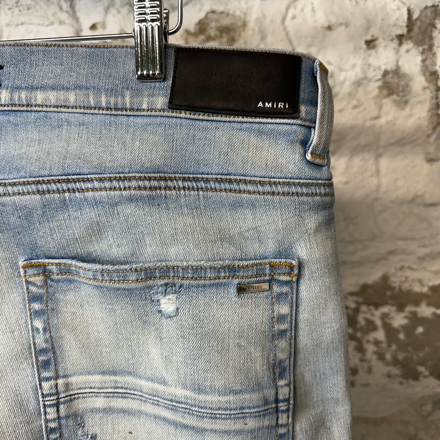 Amiri Blue Paisley Star Knee Hole Blue Denim Jeans Sz 38