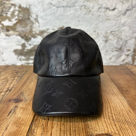 Louis Vuitton Black Monogram Leather Hat Sz L (58)