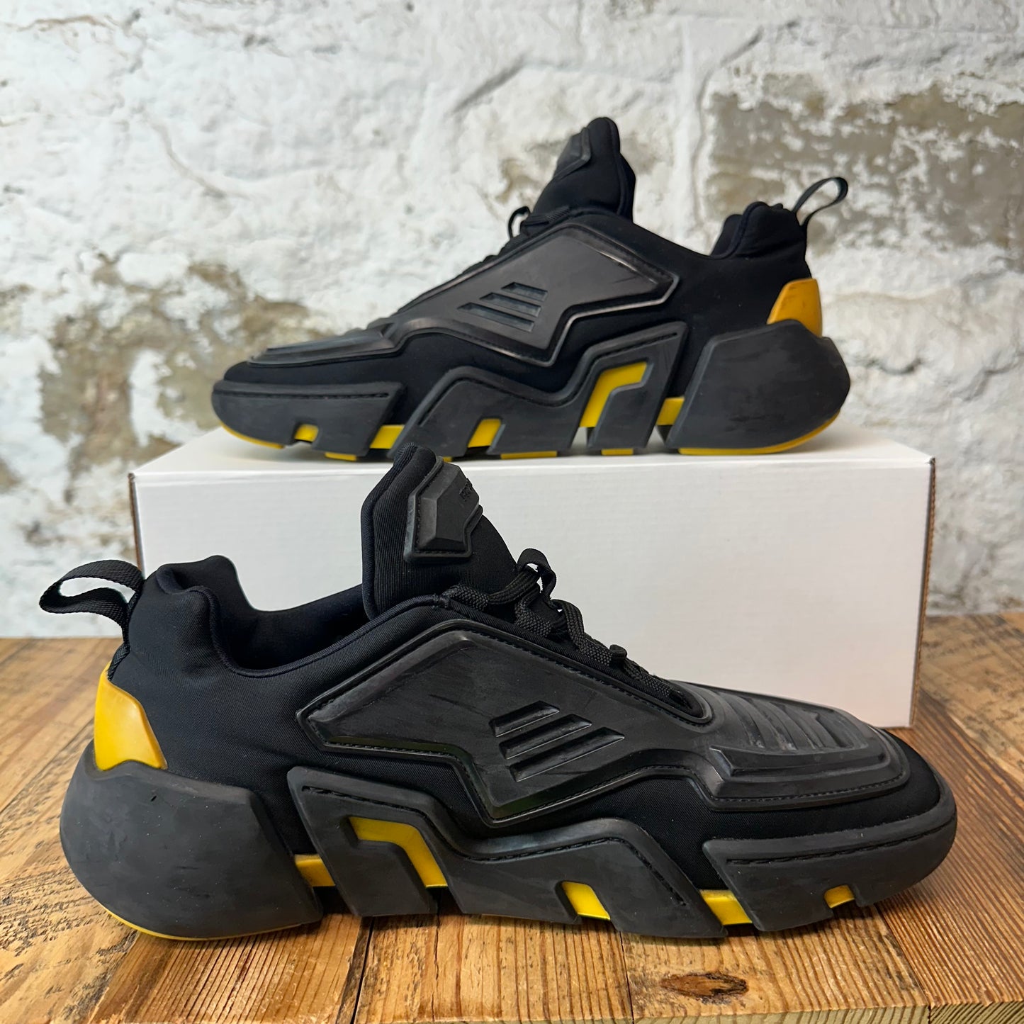 Prada Techno Black Yellow Sneaker Sz 7.5