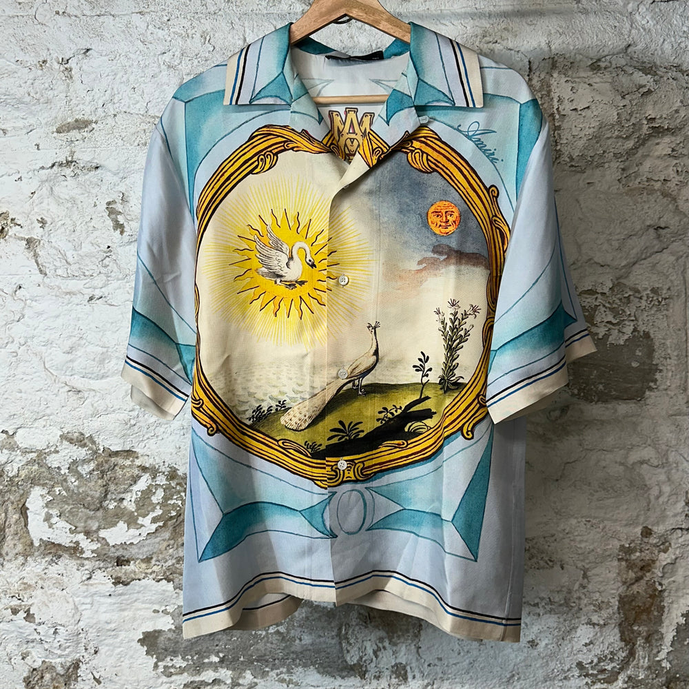 Amiri Sun Logo Silk Button Up Shirt Sz L