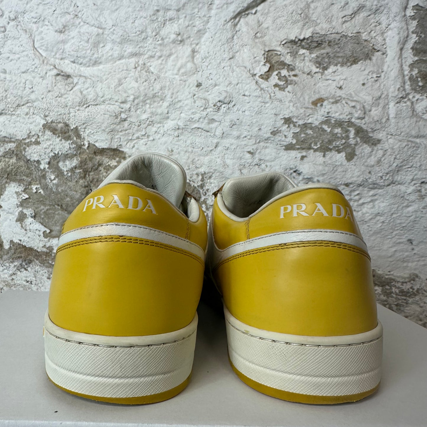 Prada Downtown Leather Yellow White Sneaker Sz 10
