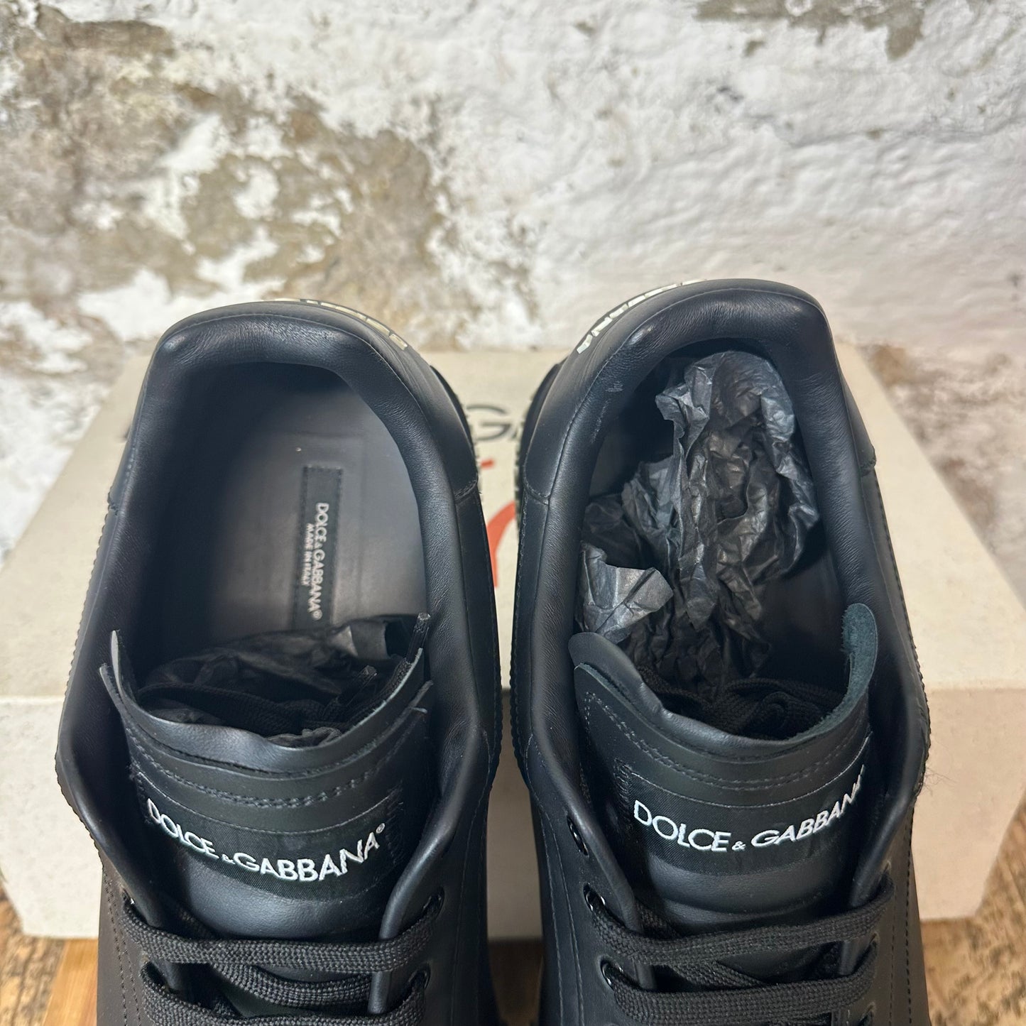 Dolce Gabbana Triple Black Leather Portofino Sneaker Sz 12