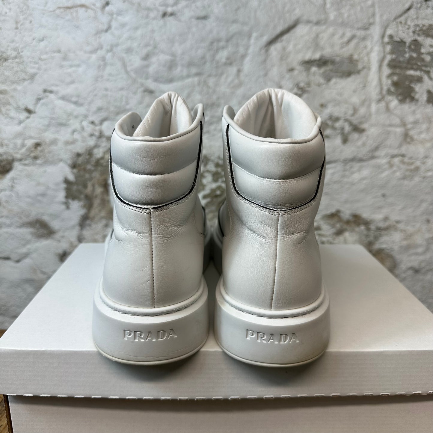 Prada Milano White Leather High Top Sz 7.5 No Box