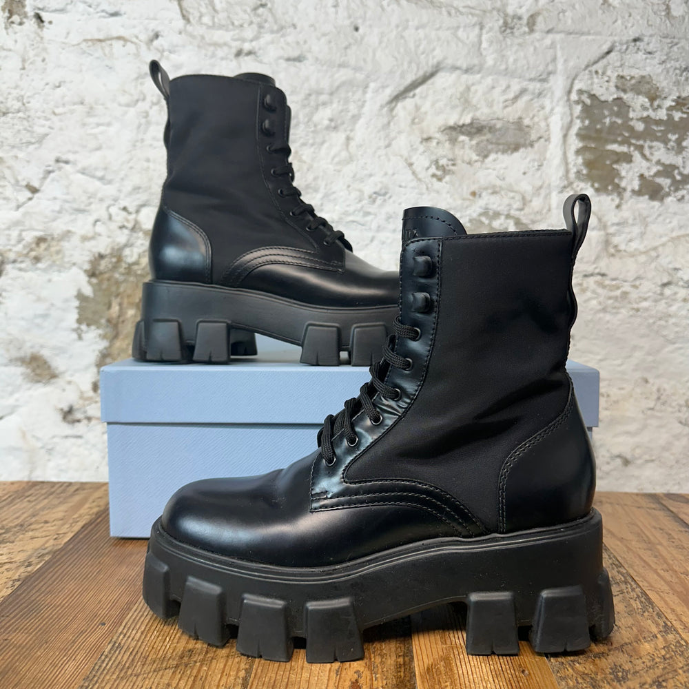 Prada Monolith Brushed Leather Re Nylon Boot Sz 6 (38.5)