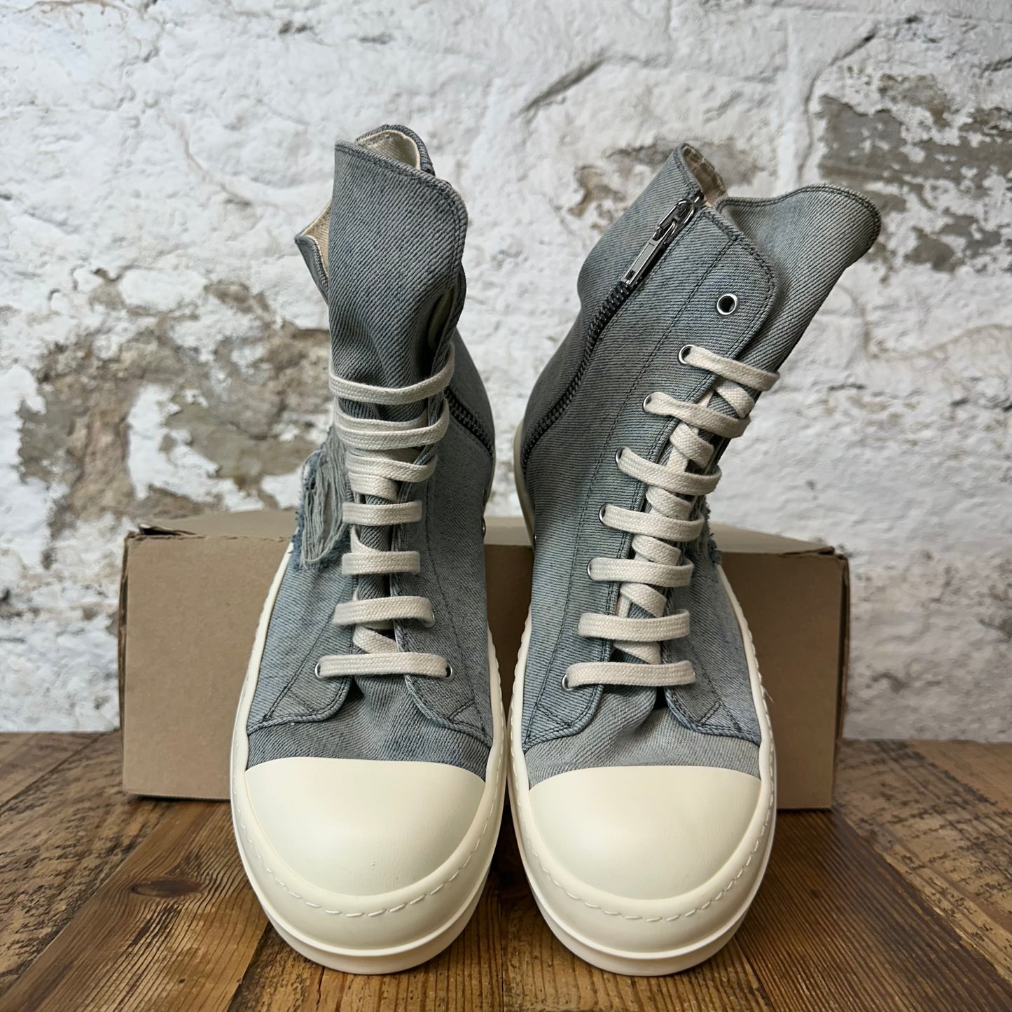 Rick Owens High Distressed Blue Denim Milk Sneaker Sz 8 (41)