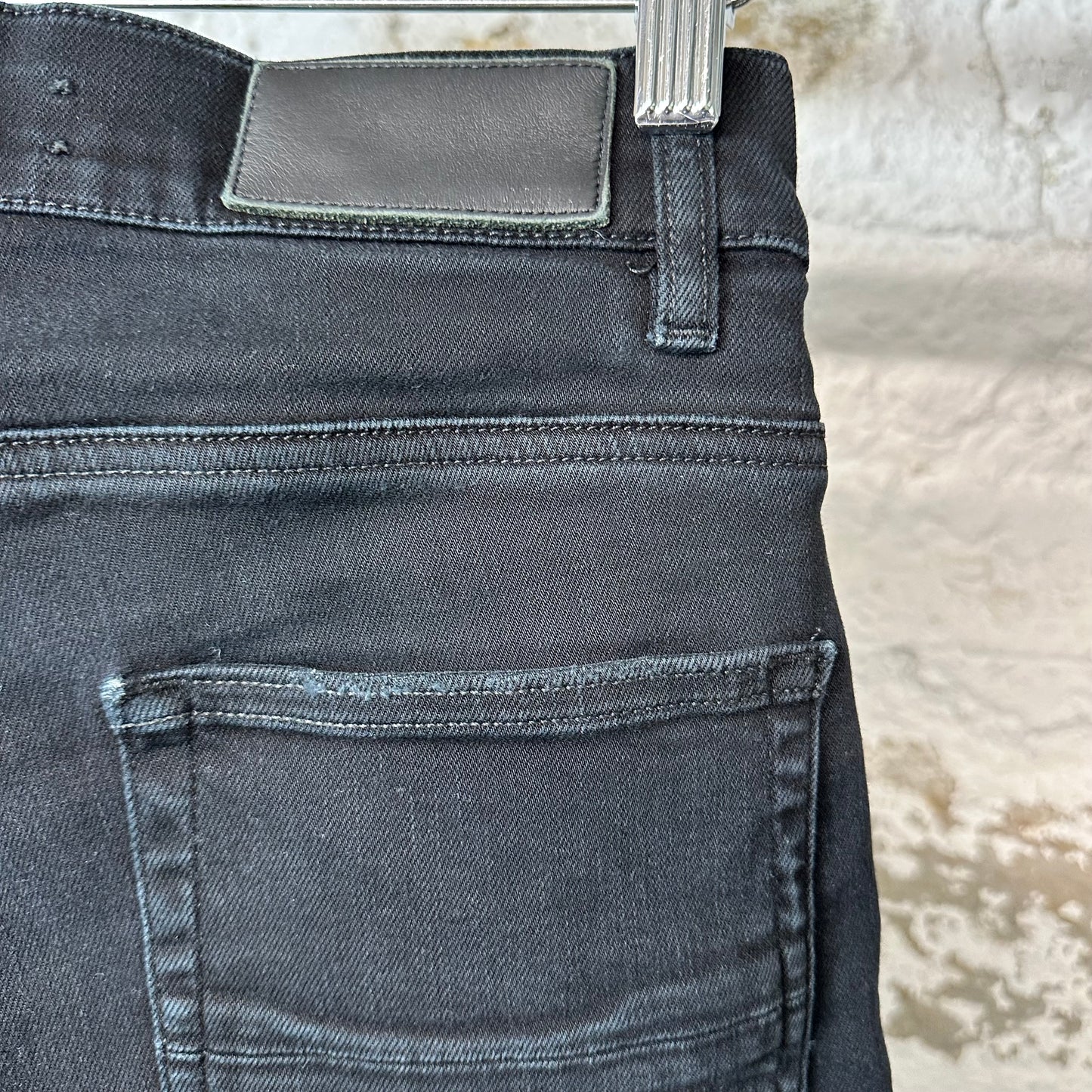 Amiri MX1 Black Leather Black Denim Jeans Sz 29