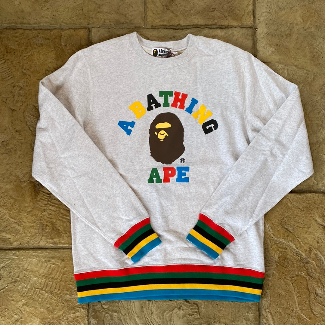 Bape College Rainbow Rib Crewneck Gray Sz L DS