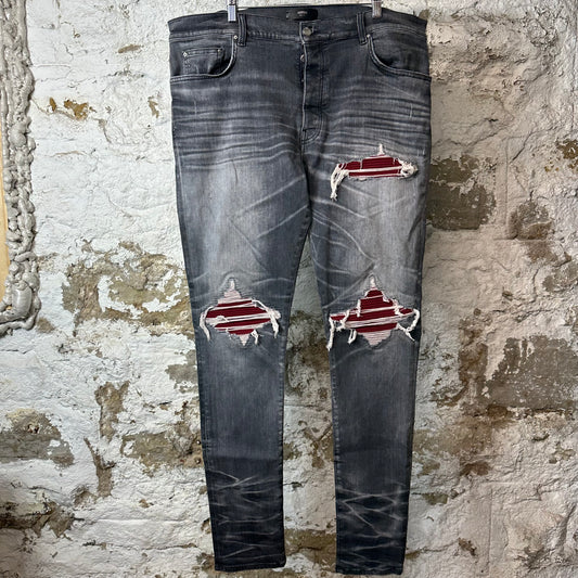 Amiri MX1 Red Suede Grey Denim Jeans Sz 40