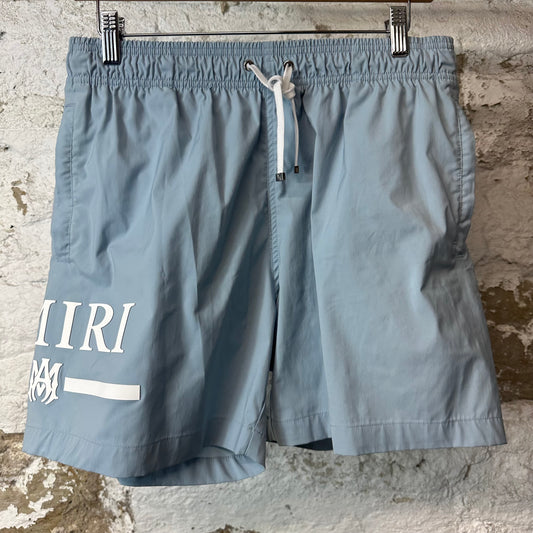 Amiri White Bar Logo Light Blue Trunks Sz M