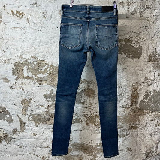 Amiri MX1 Black Leather Dark Blue Denim Jeans Sz 29