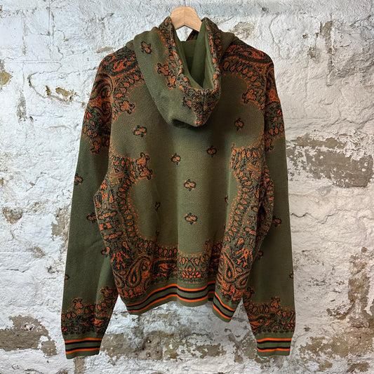 Amiri Orange Paisley Green Knit Hoodie Sz XXL