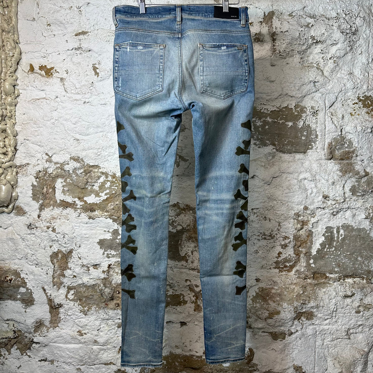 Amiri Green Camo Bones Blue Denim Jeans Sz 32