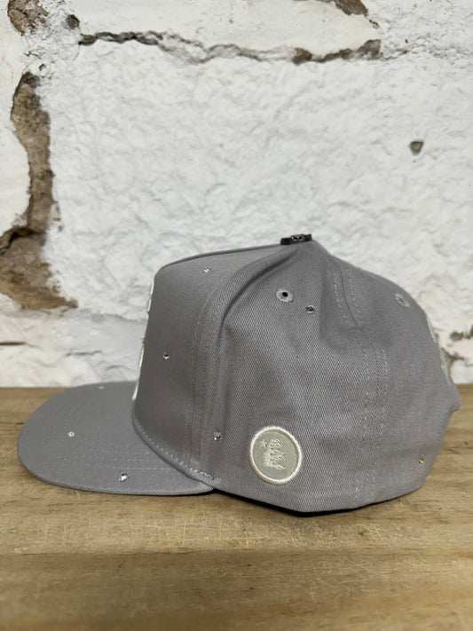 Hellstar Grey Rhinestone Snapback Hat DS