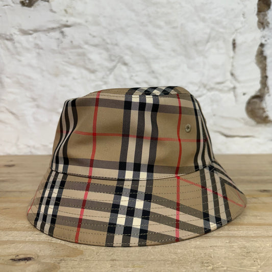 Burberry Tan Plaid Bucket Hat Sz S