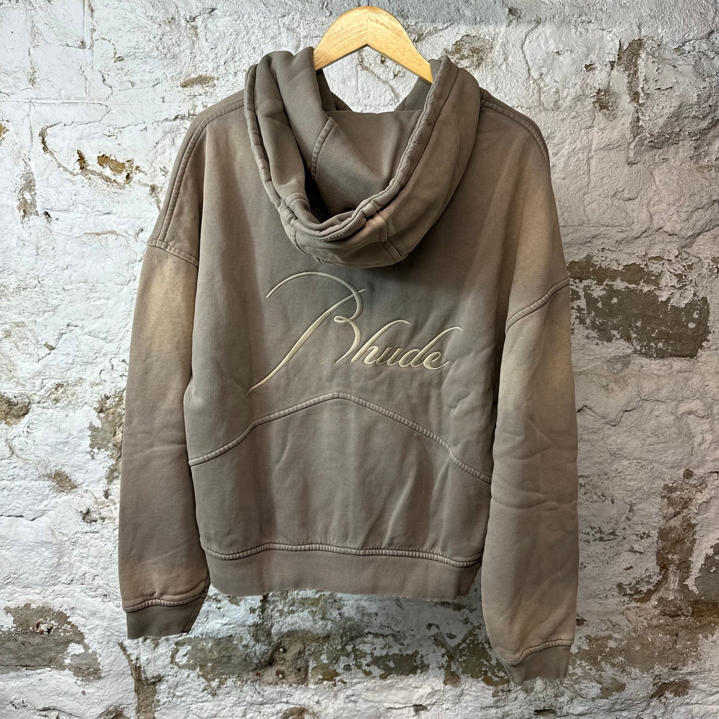 Rhude White Script Sand Zip Up Hoodie