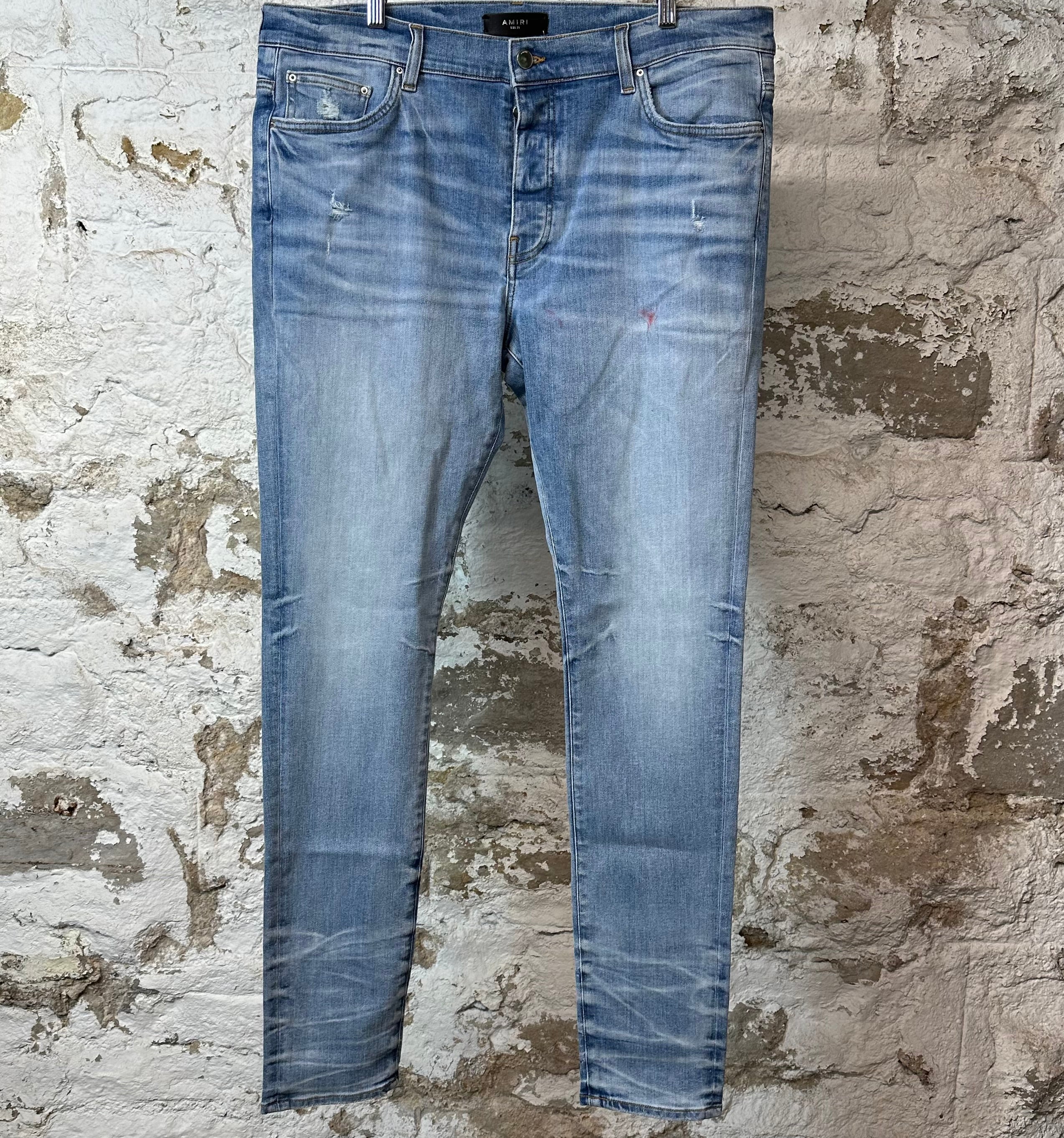 Amiri Plain Blue Perfect Indigo Denim Jeans Sz 38 (Stained)